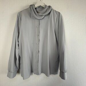 Vintage First Avenue Womens Pleated Collar Button-Up Blouse 12 Gray Long Sleeve